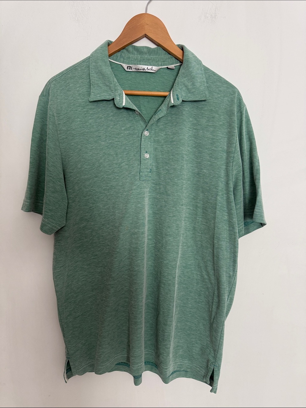 Travis Mathew Men Large Light Green Short Sleeve Logo Polo Golf Shirt Size L